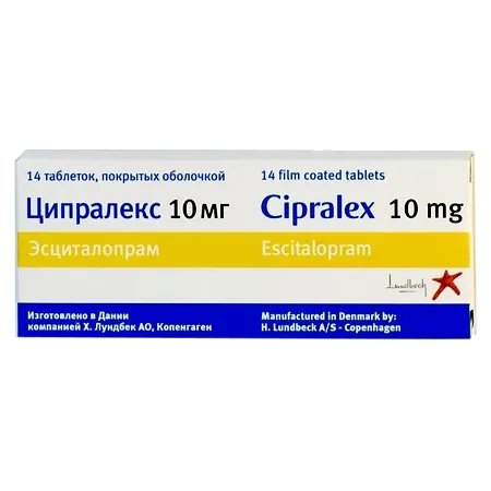 Упаковка препарата Ципралекс (H. Lundbeck, Дания, эсциталопрам 10 мг)